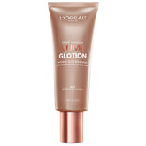 L'Oreal Paris Lumi Glotion bottle close-up showing radiant tinted moisturizer glow
