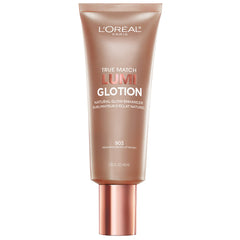 L'Oreal Paris Lumi Glotion bottle close-up showing radiant tinted moisturizer glow