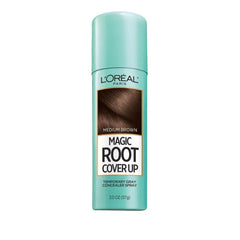 L'Oreal Paris Magic Root Cover Up spray dispensing onto gray roots for quick concealment