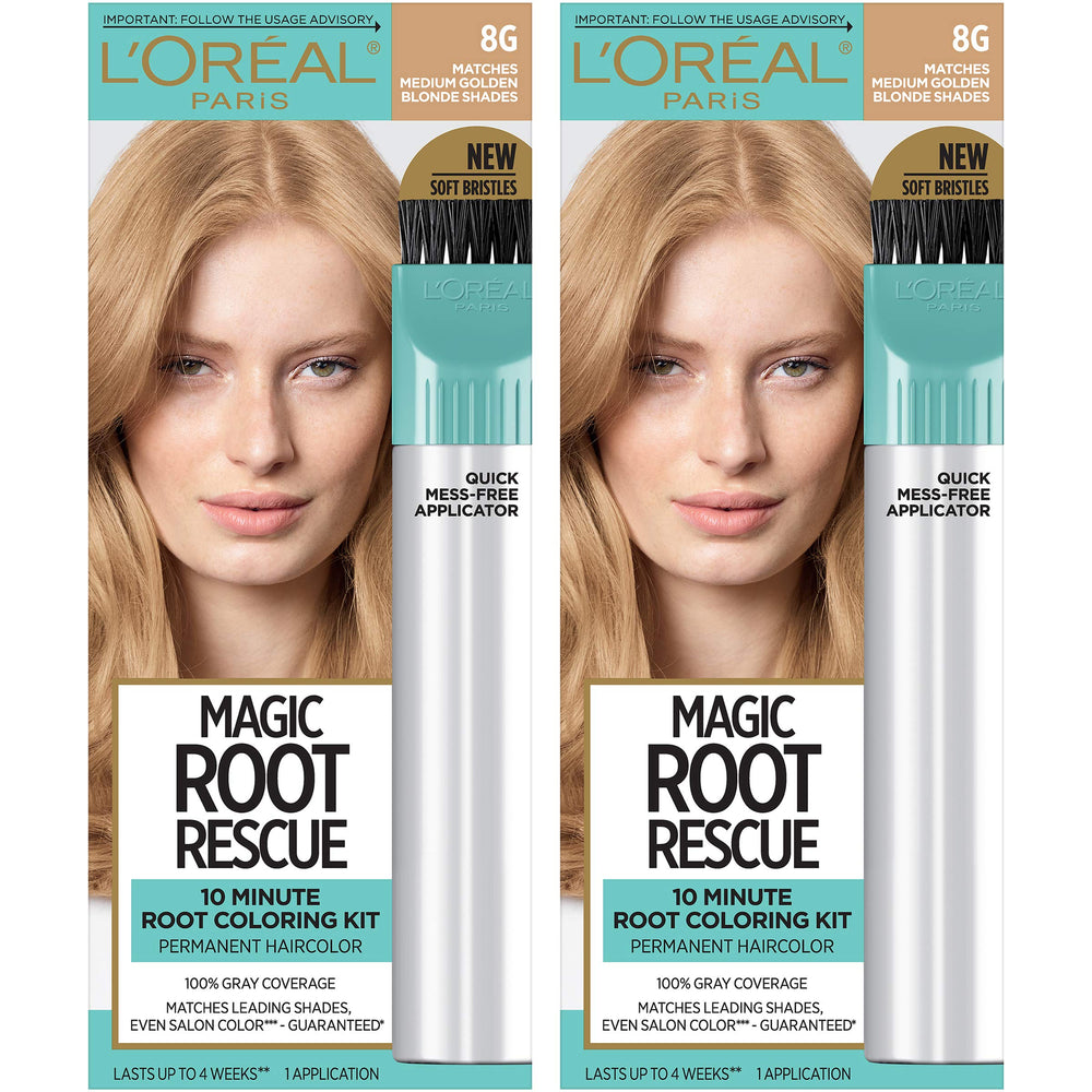 L'Oreal Paris Magic Root Rescue 10 Minute Root Color Kit demonstrates quick root coverage for touch-ups.