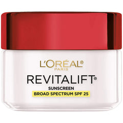 L'Oreal Paris Revitalift bottle front with SPF25 for daily wrinkle defense.