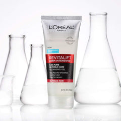L'Oreal Paris Revitalift cleansing gel texture close-up shows smooth, easy application.