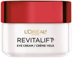 L'Oreal Paris Revitalift eye cream jar closeup shows a firming formula for the eye area