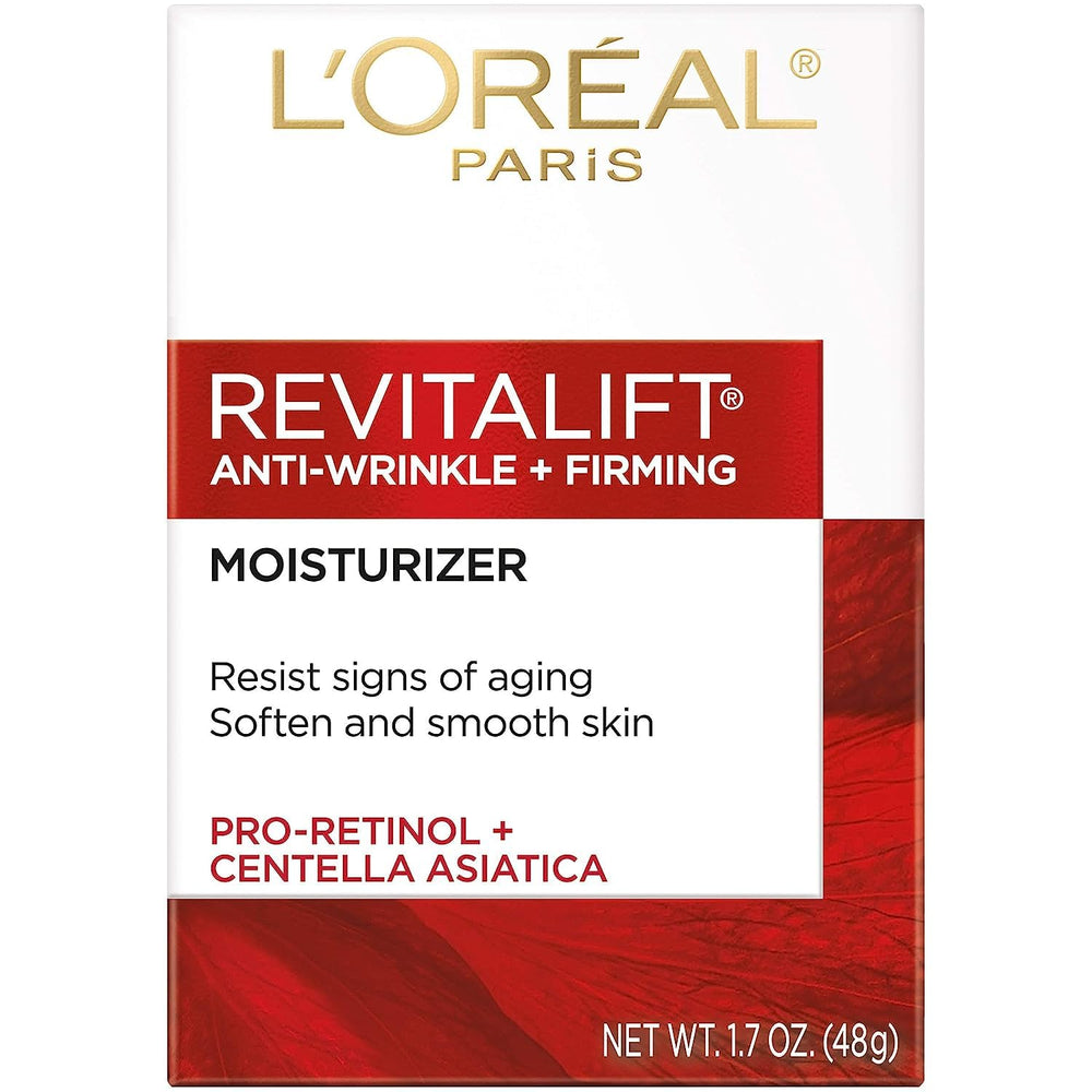L'Oreal Paris Revitalift face-neck day cream jar showing anti-wrinkle care for smoother skin.
