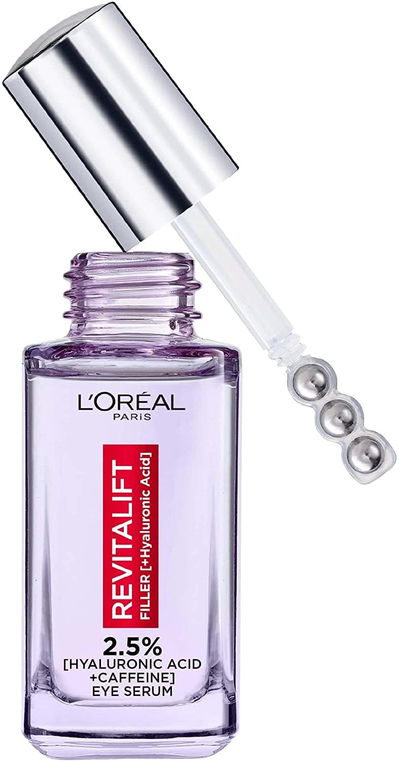 L'Oreal Paris Revitalift Filler Eye Serum packaging ready for quick daily use