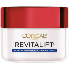 L'Oreal Paris RevitaLift night cream swatch on skin demonstrating quick absorption.