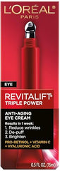L'Oreal Paris Revitalift eye cream with metal tip applicator for precise application.
