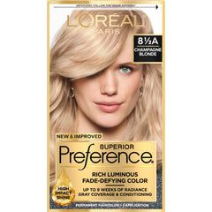 L'Oreal Paris Superior Preference Champagne Blonde 8.5A box shows luminous color and packaging.