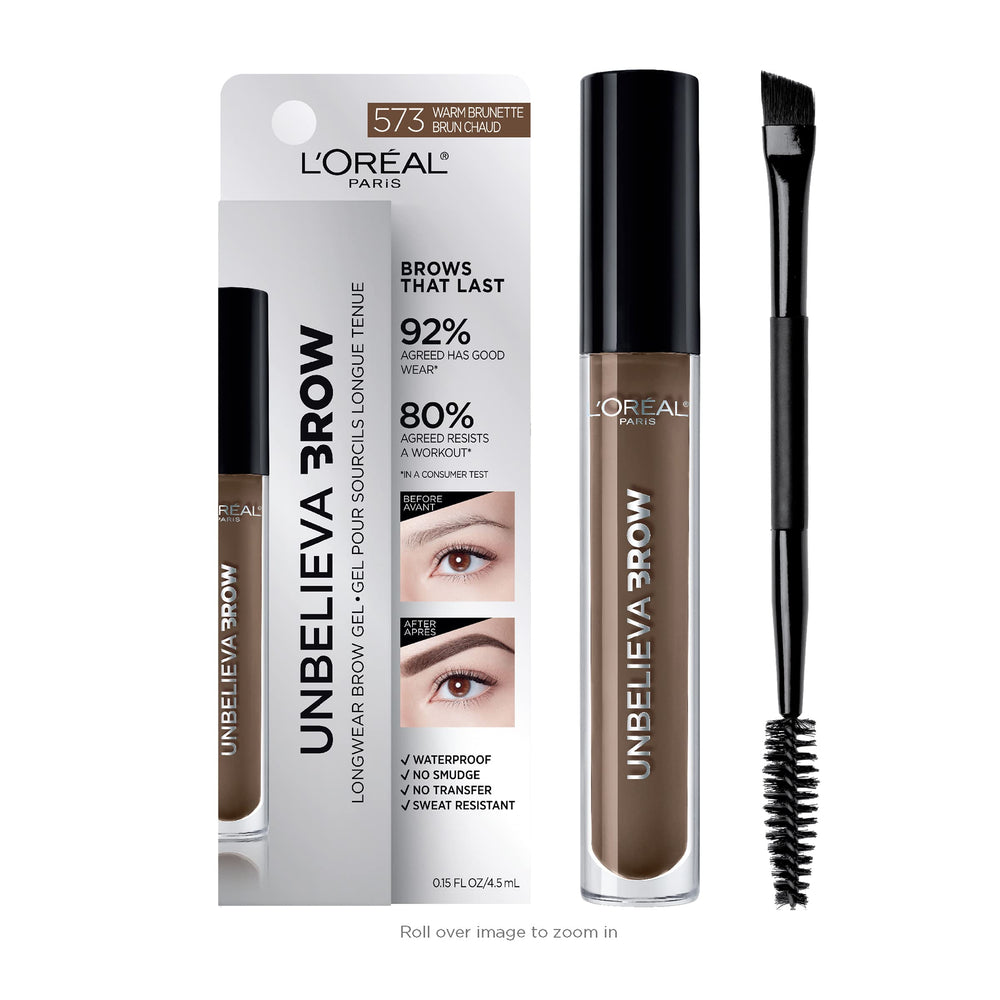 L'Oreal Paris Unbelieva-Brow brow gel tube offering longwear color and definition.