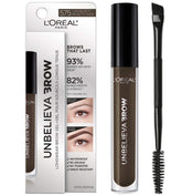 L'Oreal Paris Unbelieva-Brow gel close-up with precision brush for quick brow definition.