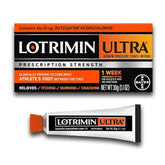 Lotrimin Ultra front packaging showing tube and label, brand for reliable antifungal relief