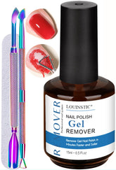 LOUINSTIC gel nail polish remover bottle closeup for quick, low-odor at-home use