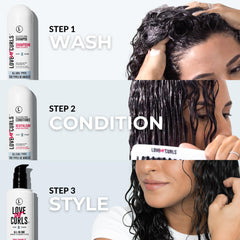 Love Ur Curls 3-step system box highlights fragrance-free vegan cruelty-free care.