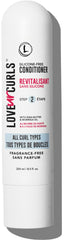 Love Ur Curls fragrance-free conditioner bottle pouring for silky, hydrated curls.