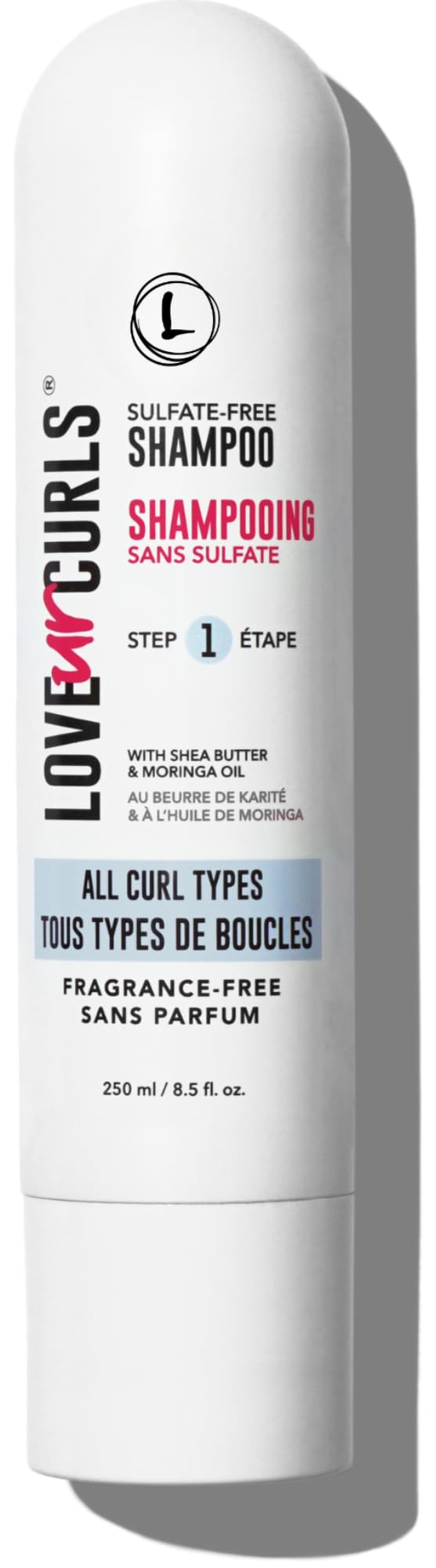 Love Ur Curls fragrance-free shampoo pour demonstrates a gentle cleanse for sensitive scalps.