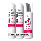 Love Ur Curls shampoo bottle close-up showing gentle cleansing for defined curls