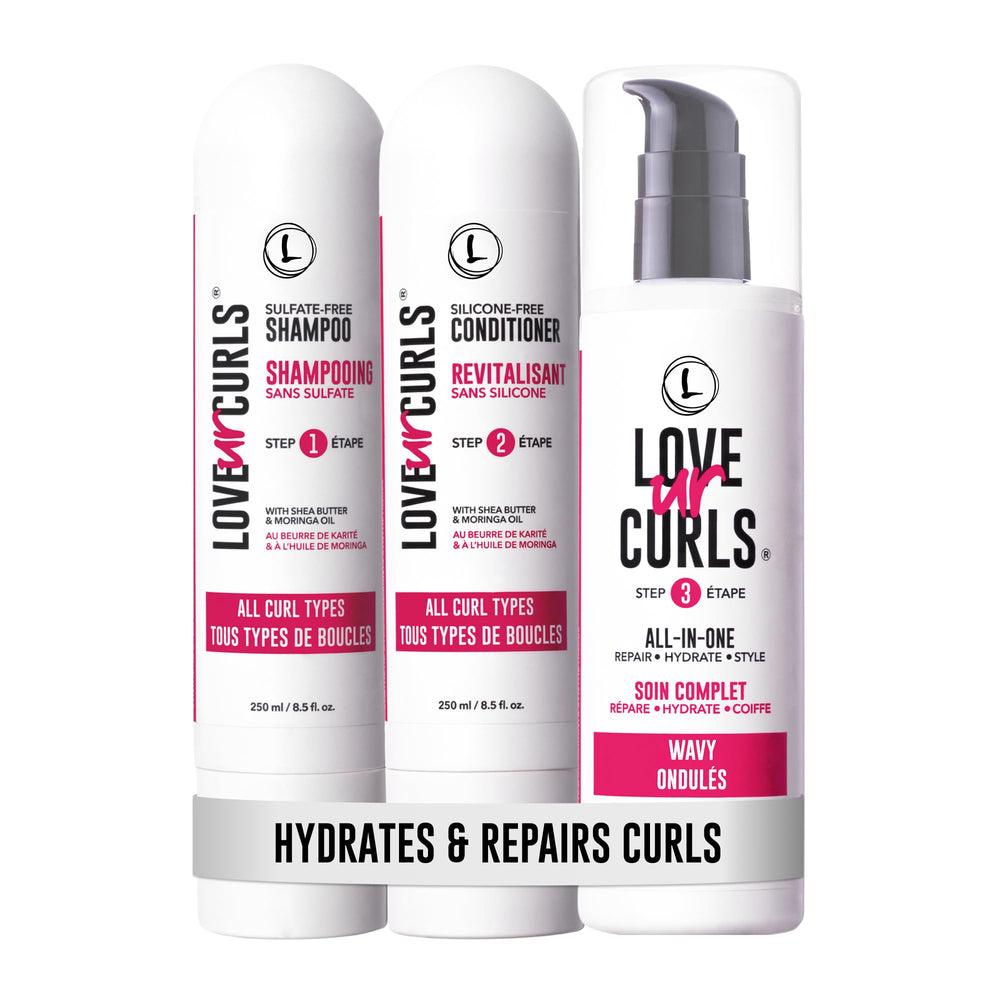 Love Ur Curls shampoo bottle showing gentle cleansing for soft, defined waves.