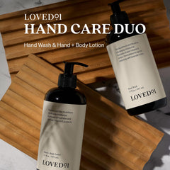 Loved01 Hand & Body Lotion texture close-up—fast-absorbing cream for soft, smooth skin.