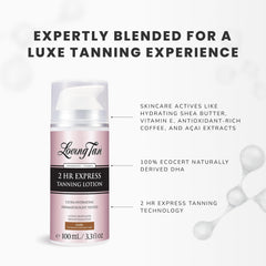 Loving Tan 2Hr Express hydrating texture lotion promotes smooth, moisturized skin.