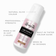Loving Tan 2 HR Express mousse color guide bronzer helps visualize even coverage.