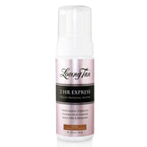 Loving Tan 2 HR Express mousse in dark bottle demonstrates fast-drying formula for a natural tan.
