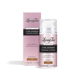 Loving Tan 2Hr Express self-tanner bottle highlights lightweight, hydrating formula for a natural glow.