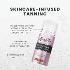 Loving Tan 2Hr Express swatches on skin demonstrate shade development and even coverage.