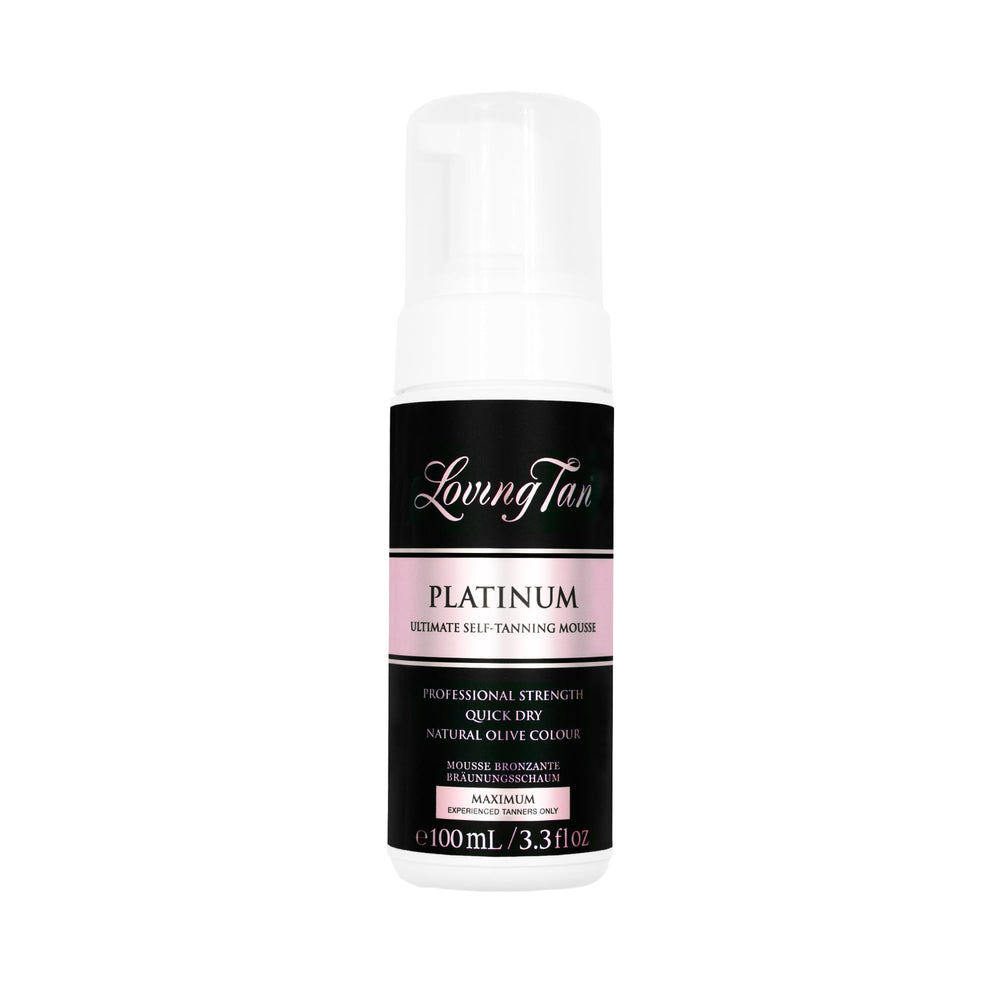Loving Tan Platinum Mousse Dark packaging signals premium self-tanner results