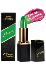 L’Paige color-changing lipstick swatch reveals green-to-pink transformation for personalized shade.