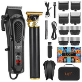 LQT Men's Pro Hair Clippers Kit LED display shows battery status for steady grooming.