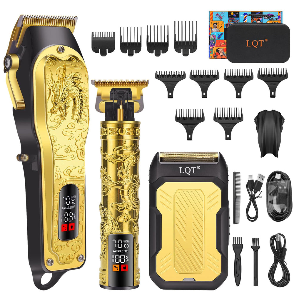 LQT professional 3-in-1 haircut set with gold LED display enables precise at-home styling.