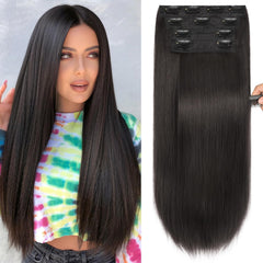 LRSICAL darck-brown 22-inch clip-in extensions add natural length and volume for daily styling.