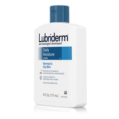 Lubriderm Daily Moisture lotion texture closeup highlights light, non-greasy feel for everyday use.