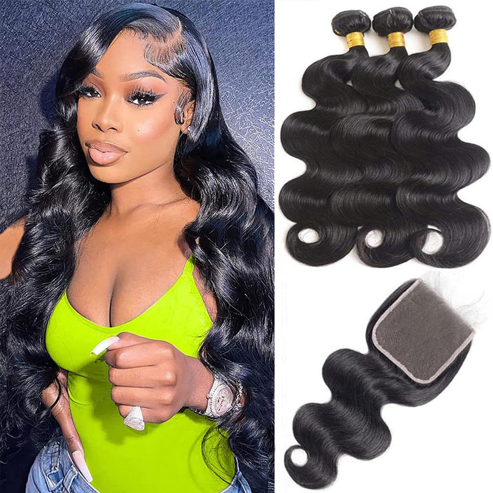 Lucasha 18-22 inch body wave bundles closure closeup soft texture for natural daily styling.
