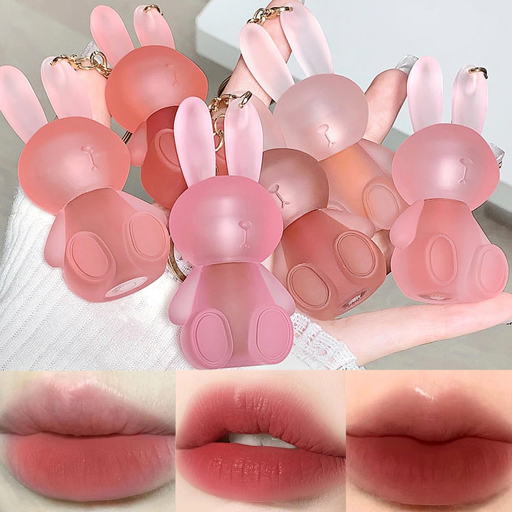 LuckNest rabbit lipstick keychain closed shows portable lip color for on-the-go touch-ups.