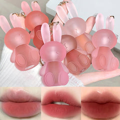 LuckNest rabbit lipstick keychain closed shows portable lip color for on-the-go touch-ups.