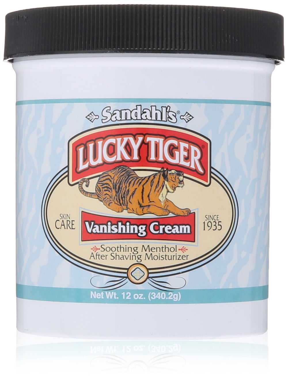 Lucky Tiger Sandahl's Vanishing Cream jar with menthol for refreshing post-shave cooling.