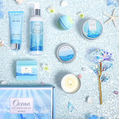 LUCOTIYA luxury self-care gift basket shows elegant arrangement perfect for birthdays or holidays.