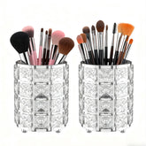 LUGUNU makeup brush holder with crystal bling keeps brushes neatly organized on the vanity.