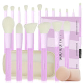 LULUCOLORS 18-piece makeup brush set with a soft purple finish for precise foundation application.