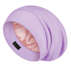LULUSILK Mulberry Silk Lined Sleep Cap closeup shows luxurious texture and gentle hair protection.