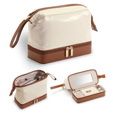 Lumayina 2-in-1 jewelry box makeup bag with built-in mirror keeps cosmetics and jewelry organized during trips.
