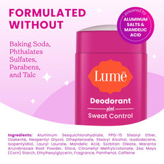 Lume Deodorant Plus Sweat Control baking soda-free gentle on sensitive skin