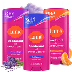 Lume Deodorant Plus sweat-control smooth solid bottle shows long-lasting odor support