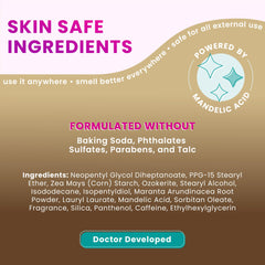 Odor control across body areas from pits to beyond for comprehensive coverage