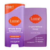 Lume smooth solid stick Lavender Sage application for long-lasting odor control.