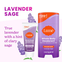 Lume solid-stick Lavender Sage applying glide along armpits and skin folds.