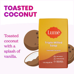 Lume triple milled bar soap close-up highlights luxurious dense lather