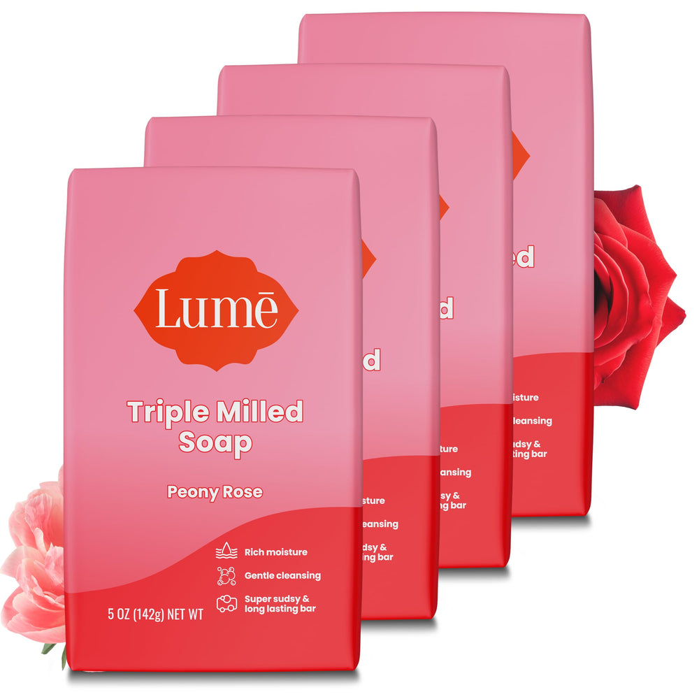 Lume Triple Milled Bar Soap close-up showing rich moisture on skin.