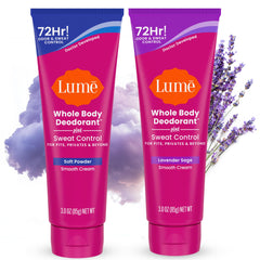 Lume two-pack front box shows packaging for all-day odor control.